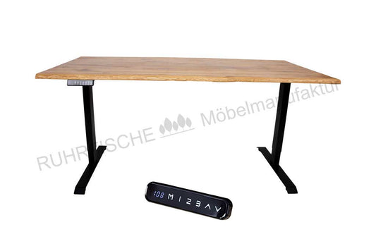 Schreibtisch Eiche mit Baumkante 140 bis 200cm - elektrisch höhenverstellbar